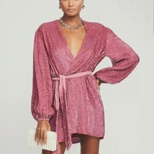 Retrofete Gabrielle Robe Dress in Pastel Pink Sequins Size Small NWT Long Sleeve